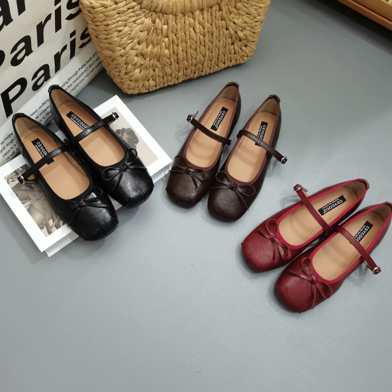 Ретро минималистичный бант мягкая подошва мягкая плоская обувь Мэри Джейн