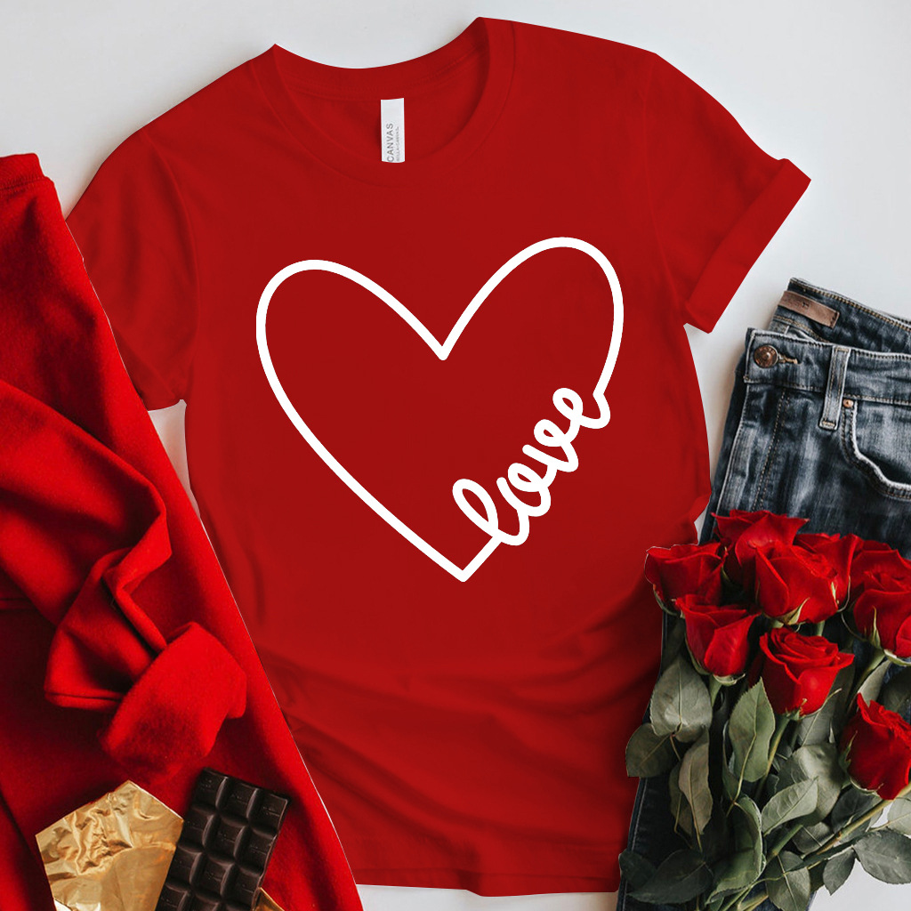 Women's T-shirt Short Sleeve T-shirts Printing Fashion Letter Heart Shape display picture 3