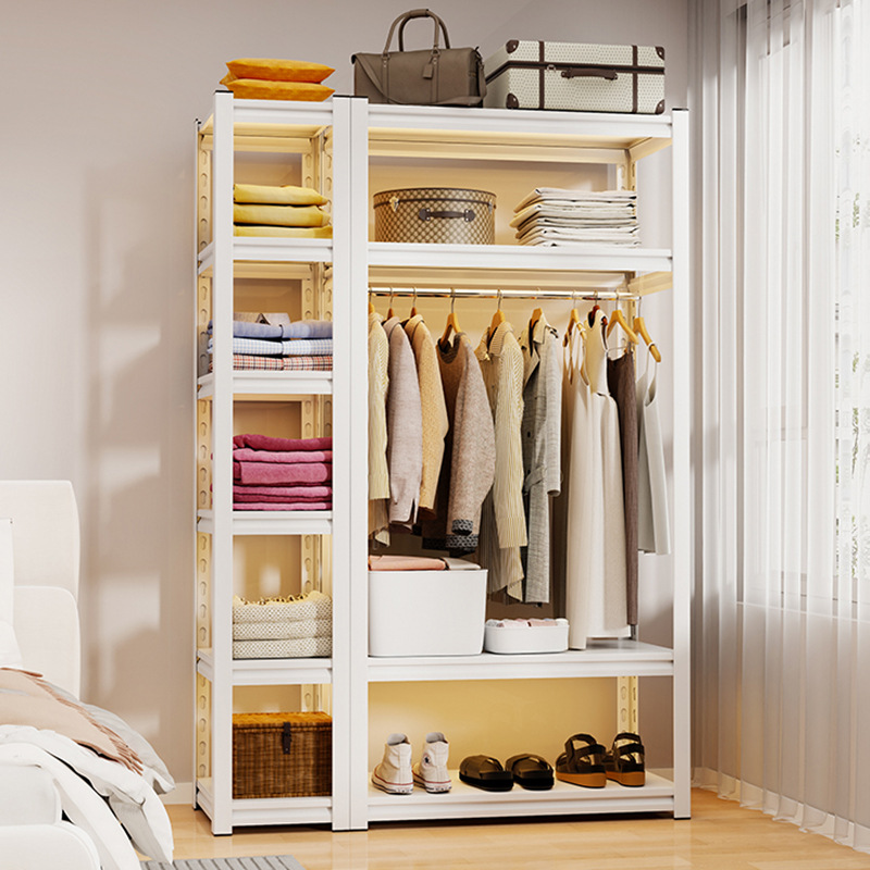 Armario simple habitación de alquiler dormitorio hogar estante de montaje piso ángulo acero percha hierro multi-capa estante