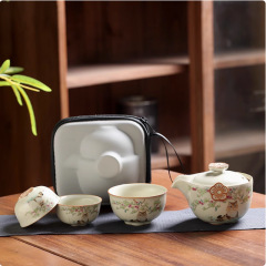 故宮猫汝窯旅行茶器セット一壺三杯携帯屋外キャンプ泡急須開片快客杯