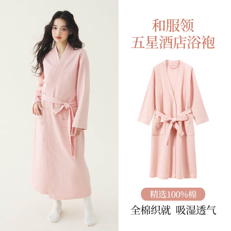 純綿の寝衣秋冬の女性の新型のワッフルのバスローブと長い四季のホテルのパジャマの春の朝の服の夏|undefined