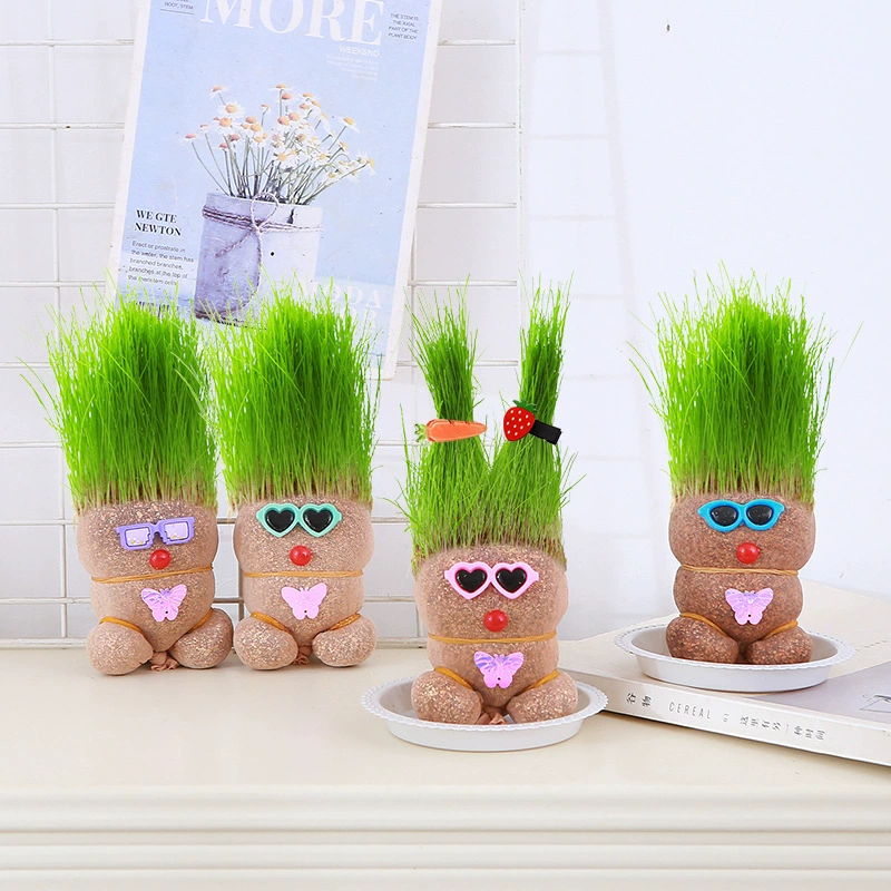 Трава Кукла Оптом длинная трава кукла цветок кукла Дети маленький горшок Зеленая голова длинные травы очки кукла