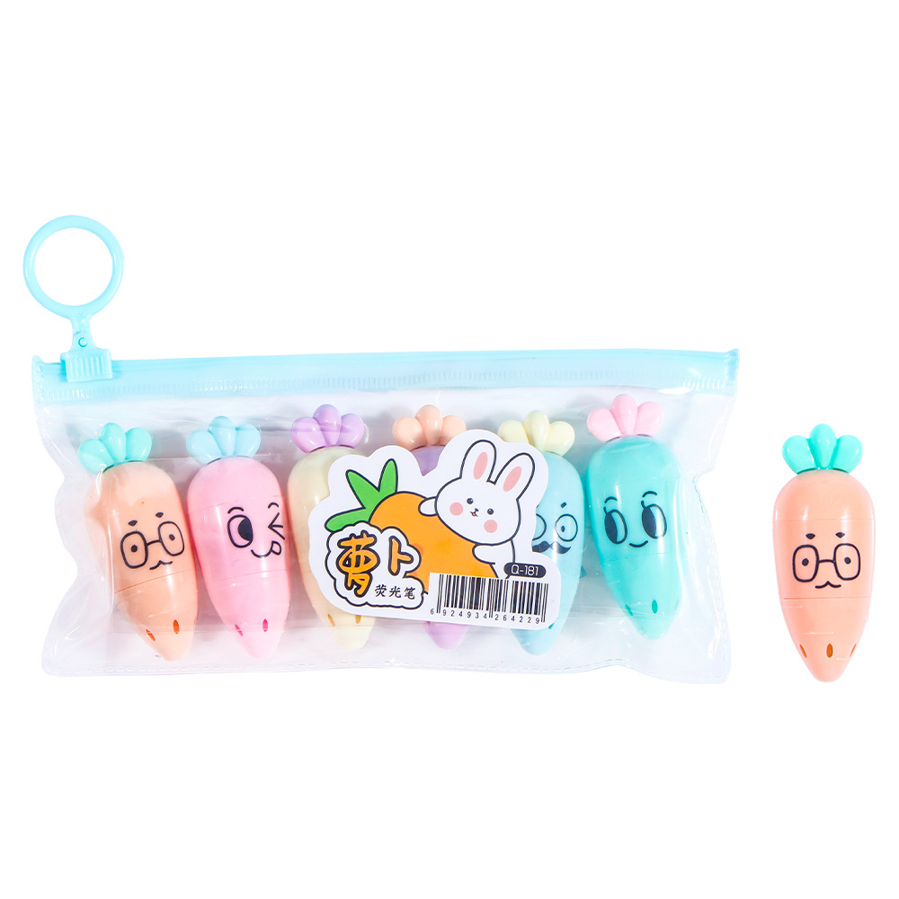 Resaltador Mini Radish Resaltador Color Pintura Bolígrafo clave Bolígrafo Marcación Bolígrafo de graffiti de cuenta manual Bolígrafo de color Juego de 6 colores