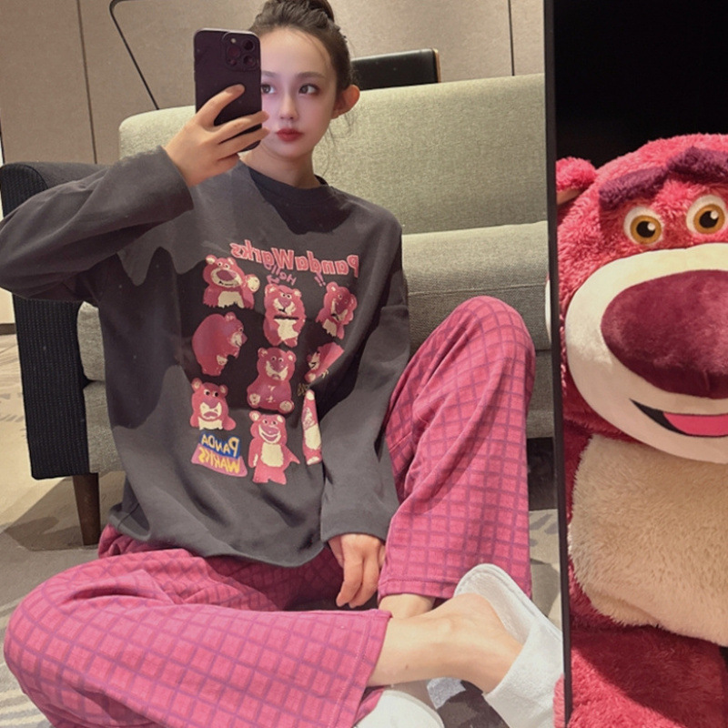 New autumn Korean version of loose cartoon long sleeve pajamas women's South Korea sweet girl home clothing suit foreign trade wholesale