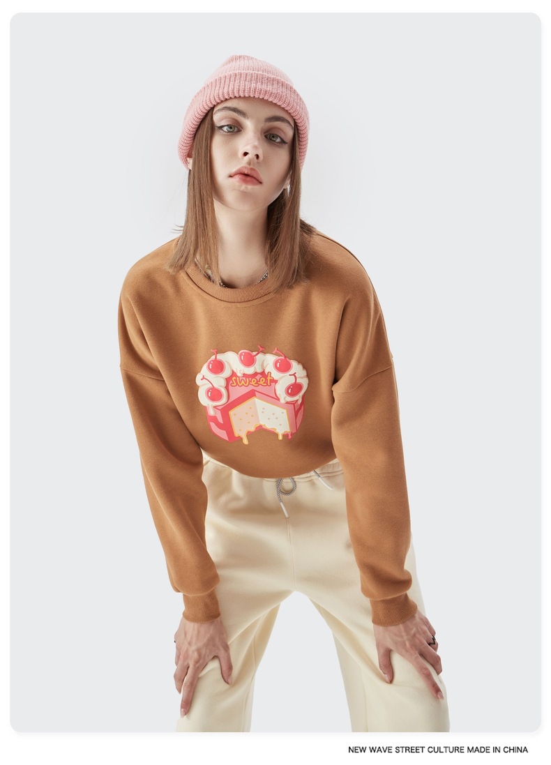 Velvet Puff Print Cream Cake Girl Cartoon round Neck Sweater - Hoodies & Sweatshirts - Uniqistic.com