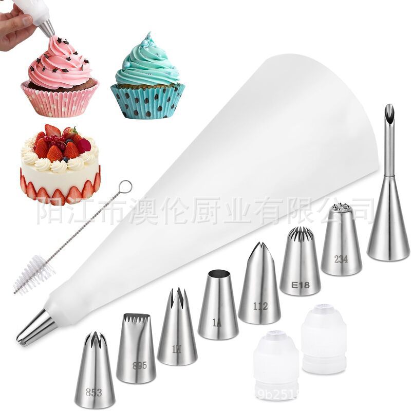 Amazon set de 12 piezas enmarcado boquilla set 304 no enmarcado boquilla de algodón enmarcado bolsa de flores decoración de pastel boquilla de crema