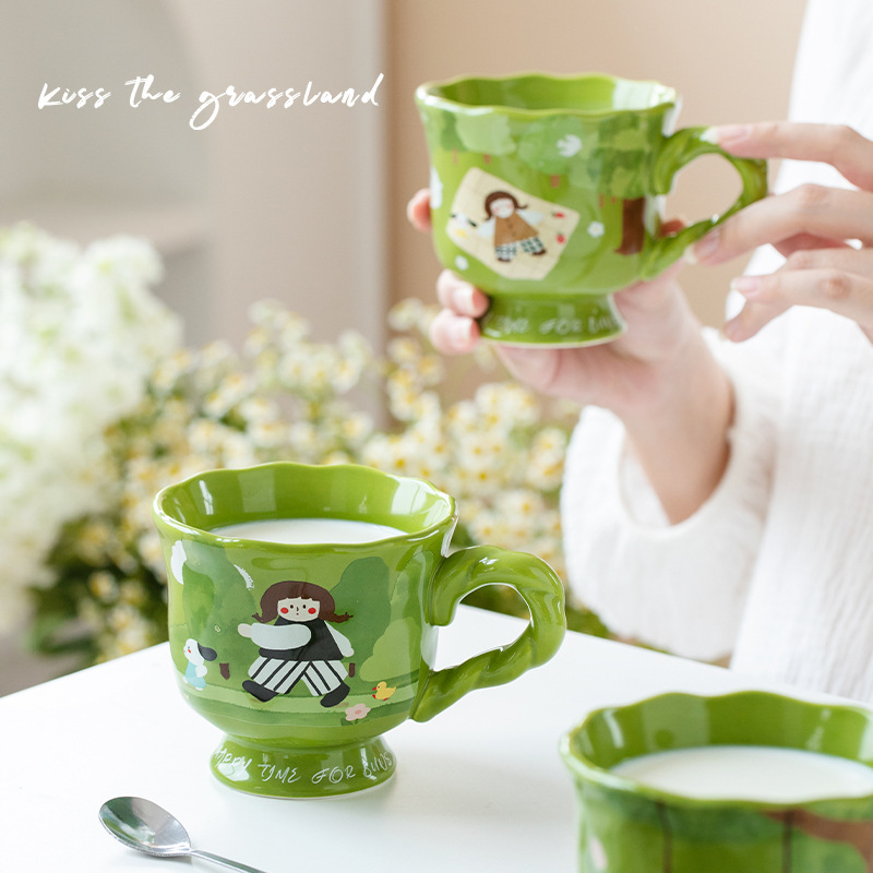 Art retro encantador taza de marca de taza de agua de niñas taza de café doméstica taza de cerámica de oficina taza de desayuno exquisita