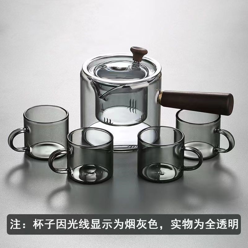 Borosilicato ahumado gris vidrio tetera mango lateral olla mango de madera maciza olla Kung Fu juego de té hogar gran capacidad tetera