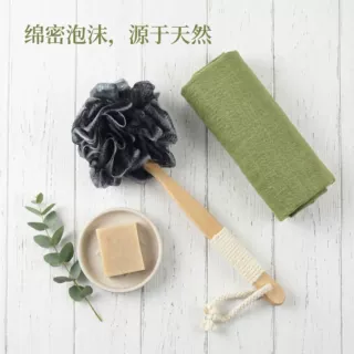 木柄浴花跨境热销防滑手柄按摩清洁浴刷长柄搓背刷子起泡搓澡神器