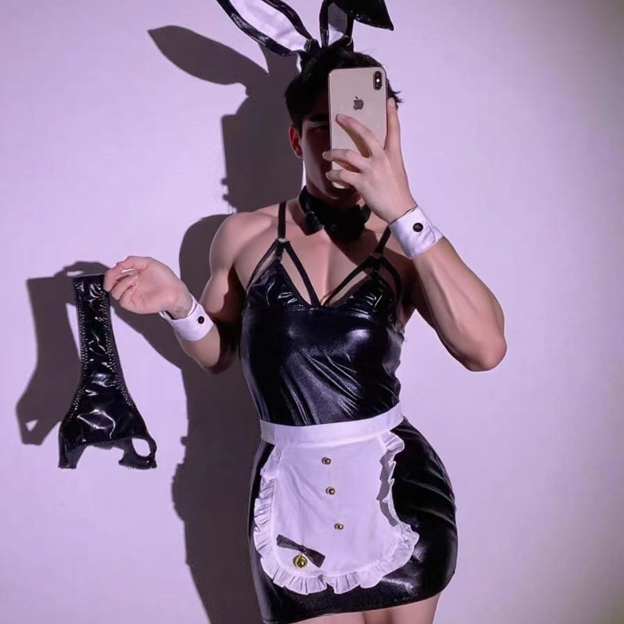 Male rabbit suit [ears + suspender skirt + apron + bow tie + t pants]