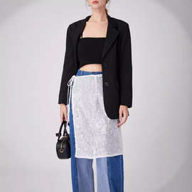 亚马逊重工亮片蕾丝屁帘复古时髦层次感叠穿纱裙春夏小众半身裙女