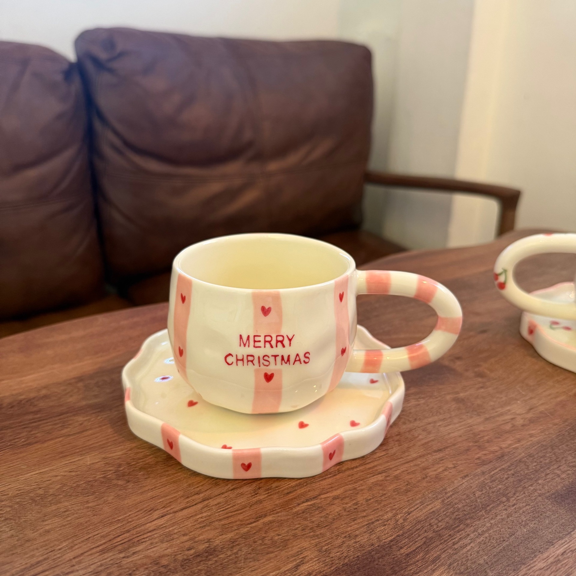 Navidad francesa retro pinza de mano pura pintada a mano taza de café de cerámica plato de alto valor plato de postre de té de la tarde