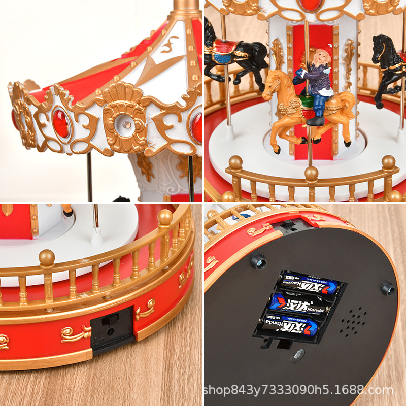 Caja de música luminosa de carrossel caja de sonido modelo caja de almacenamiento de regalos de Navidad ventana decoración de escritorio