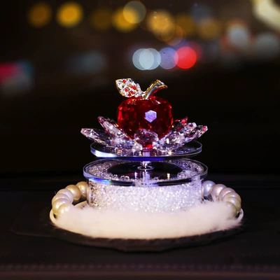 Solar Rotating Crystal Apple: Perfplant seat - choose-diamond-apple-red-mink-fur-pearl-pad-perfume