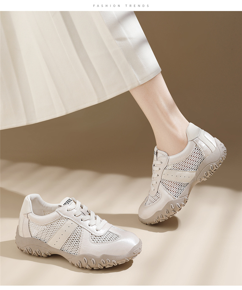 Giày sneaker nữ đế dày lưới da thật thoáng khí mùa hè 2025 phong cách Đức Huấn — Lưới JST 7233m màu, Lưới vàng JST 7233 chi tiết 12