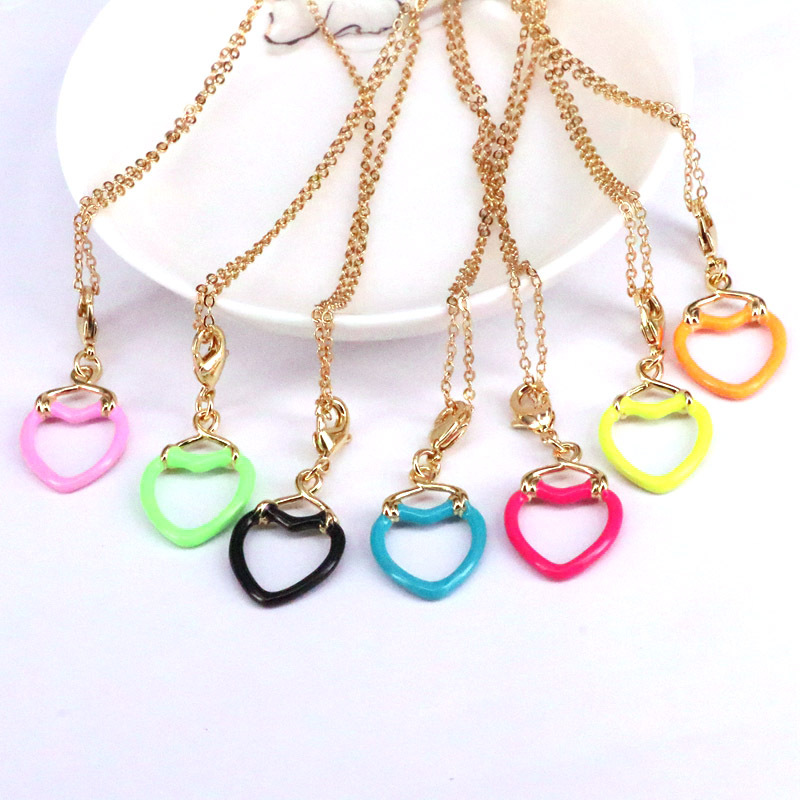 Enamel Color Drop Nectarine Heart Pendant Fashion Pendant Copper Necklace display picture 2