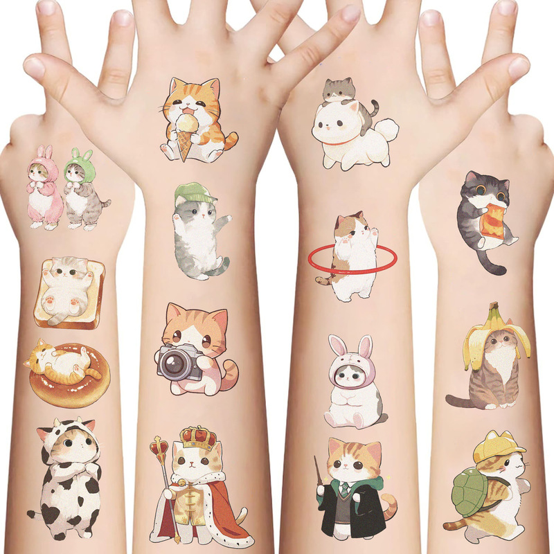 10 new cross-border cartoon cat tattoo stickers gift cute disposable waterproof arm temporary decorative stickers