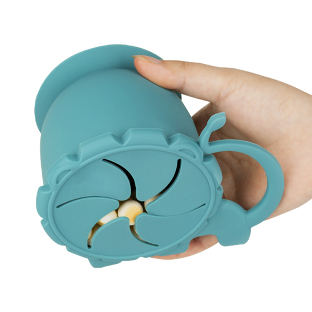 定制硅膠零食杯 嬰幼兒一體藍(lán)色零食杯 硅膠一體零食杯小吃杯