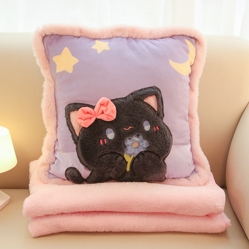 꽃 검은 고양이 [스몰 사이즈 38*38cm 담요 스프레드 1*1.5m]]