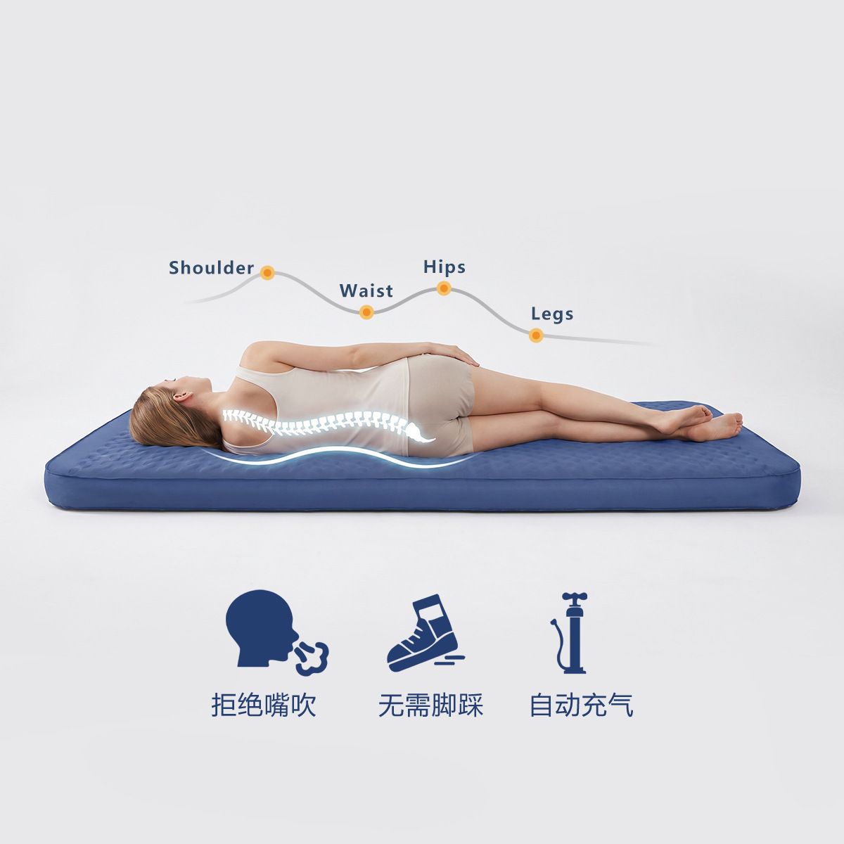 Cross-Border Outdoor Camping Automatic Inflatable Sleeping Mat with Built-In Electric Air Pump, Tent Sponge Cheese Mattress