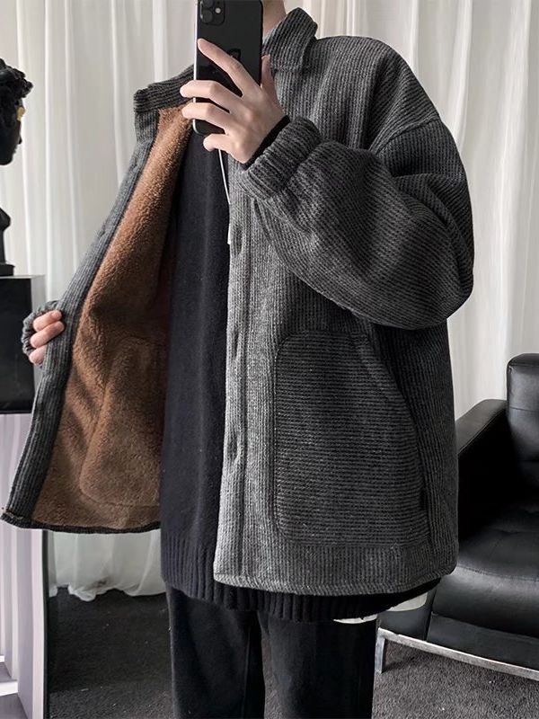 Abrigo de pana de algodón acolchado abrigo de invierno para hombre forrado de vellón engrosado suelto ins abrigo casual estilo de Hong Kong marca de moda guapo abrigo de algodón acolchado de color sólido