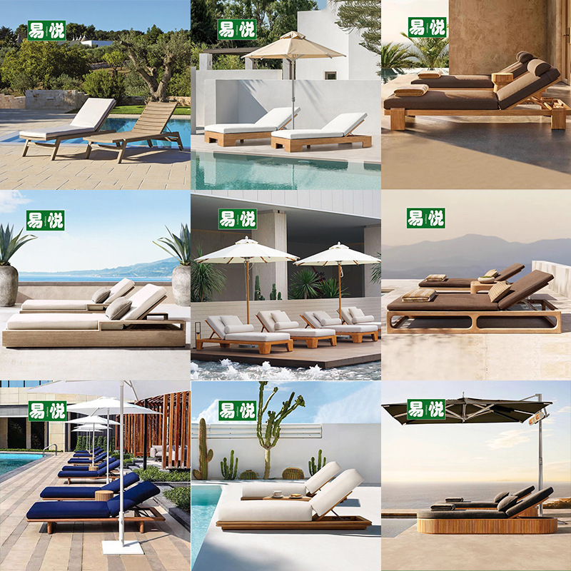 Outdoor Villa Hotel Pool Sunbed, Outdoor Waterproof and Sun-Proof Patio Outdoor Wooden Sunbed, Beach Teak Sunbed Outdoor Villa Hotel Pool Sunbed, Outdoor Waterproof and Sun-Proof Patio Outdoor Wooden Sunbed, Beach Teak Sunbed
