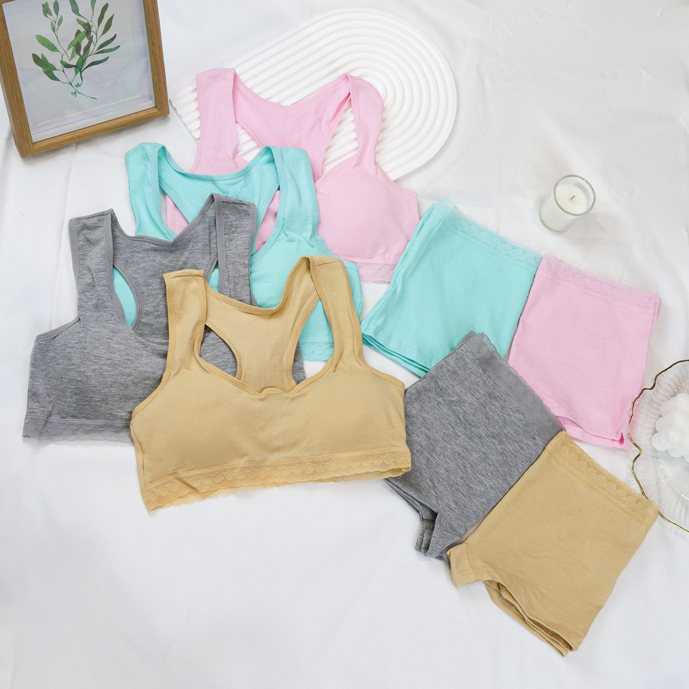 Sujetador deportivo para niñas sin anillo de acero, período de desarrollo cómodo de algodón, ropa interior de chaleco de encaje para niñas de 12-16 años