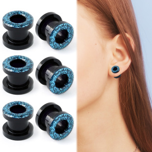 Cross-border e-commerce black glitter auricle expansion black acrylic ear expander piercing jewelry