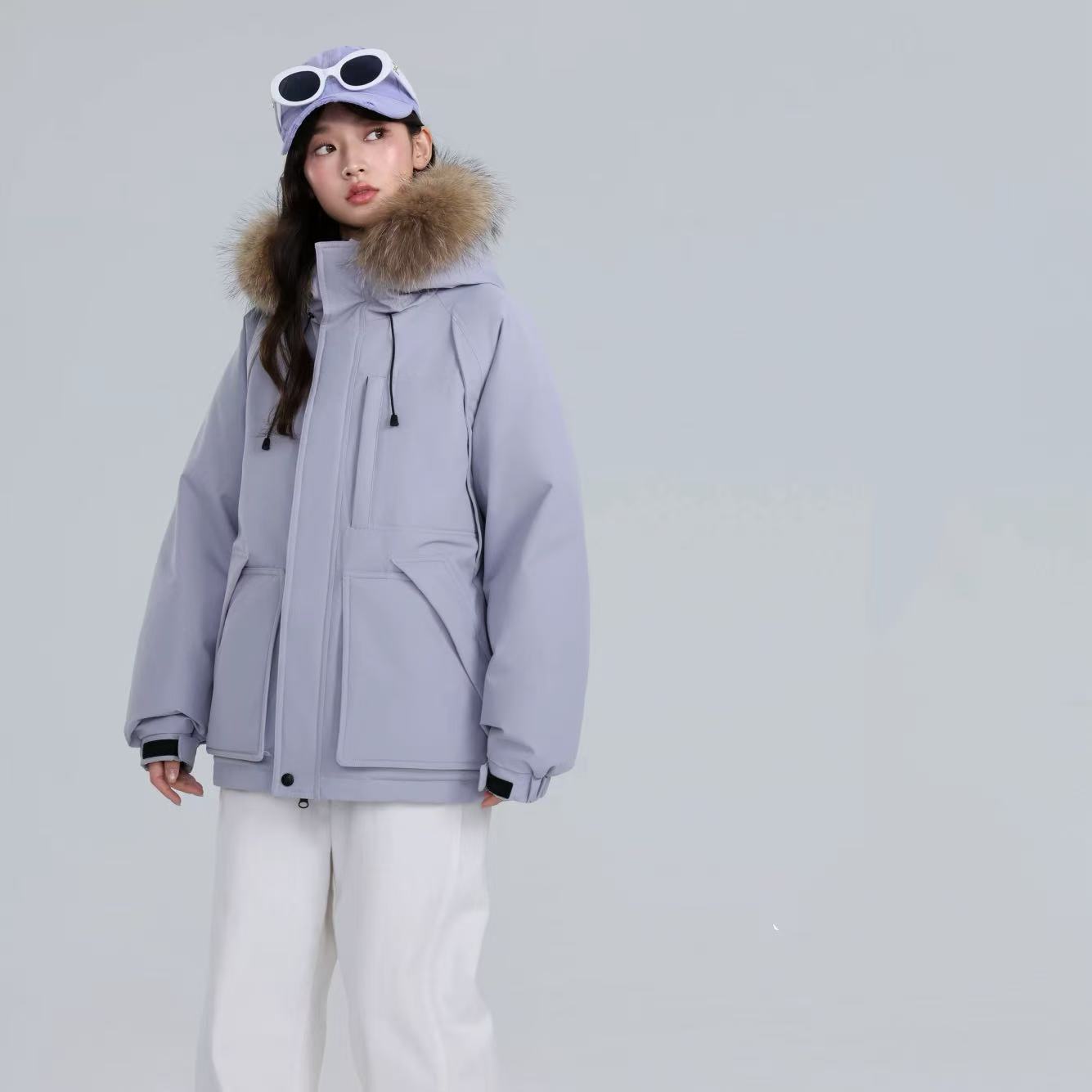 2025 chaqueta de plumón de acero blanco para mujeres de trabajo corto para superar la chaqueta de asalto de invierno gran abrigo de cuello de lana grueso y suelto image 9