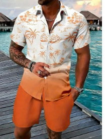 Men's Summer Beach Shorts Set With 3D Digital Print Black White Contrast Vacation Style Casual Short Sleeve_viptrois.com
