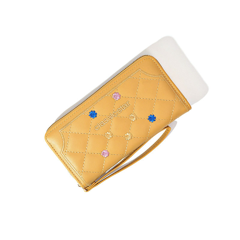 Cartera larga con cremallera, estilo coreano, con detalles en contraste