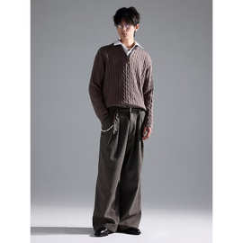 日系潮男士阔腿裤灰色ins风百搭神裤双排按扣直筒休闲裤2025新款