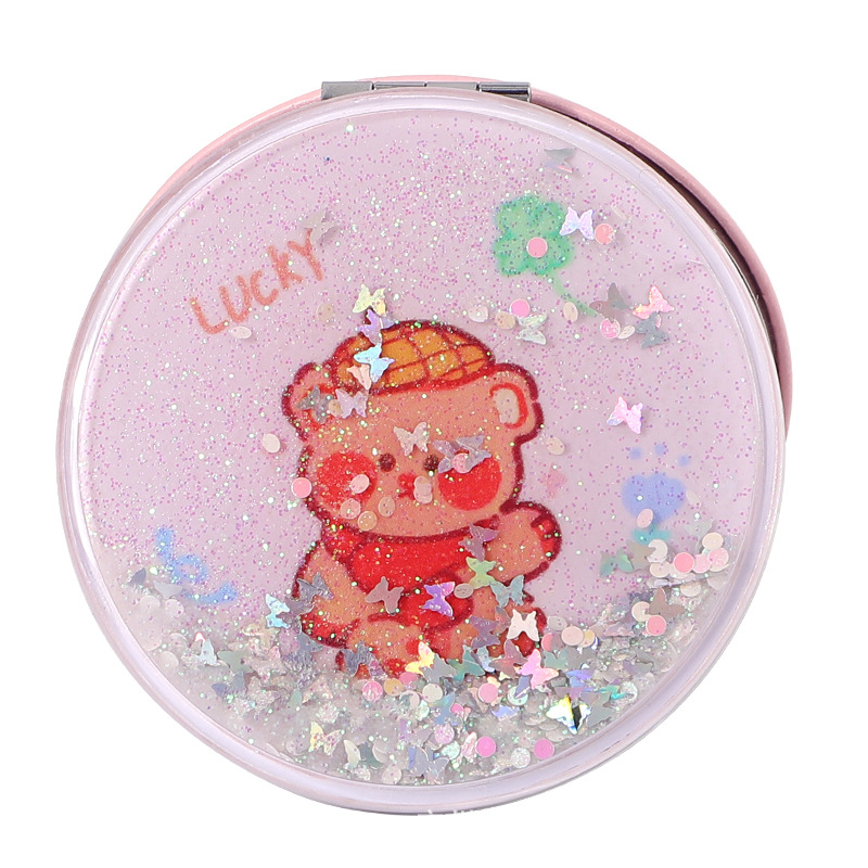 Espejo de maquillaje redondo con arena líquida, moderno y creativo, espejo compacto portátil, espejo de belleza con diseño de arena líquida.