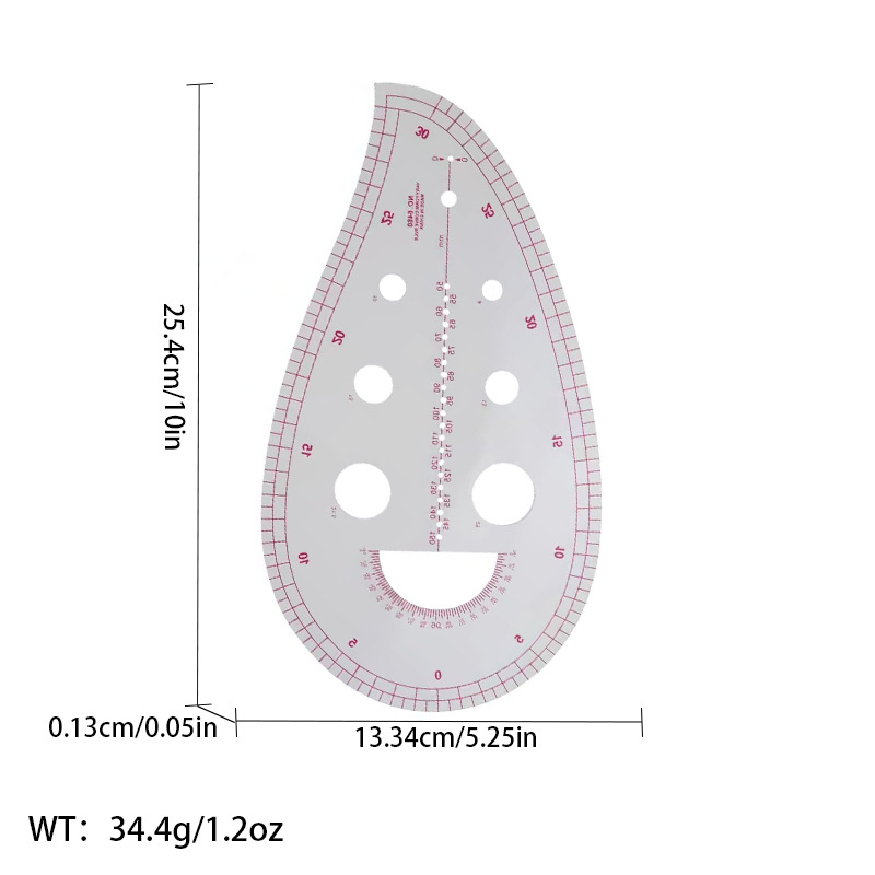 Regla de curva directa de fábrica Botón regla de arco regla de ropa regla de corte traje de regla de jaula de manga regla de tamaño colección
