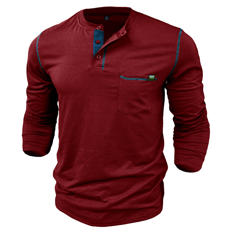 217g Weight Long Sleeve Sleeve Length Half Placket Placket Type Regular Sleeve Sleeve Type Cotton Blend Fabric Type Regular Top Length T-shirt Tops Type Daily Occasion Round Neck Neckline Breathable Function Regular Fit Fit Type Solid Color Pattern Spring, Autumn Season Men's Gender Casual Style Wholesale Men's Casual Solid Color Long Sleeve Men's Tops 19