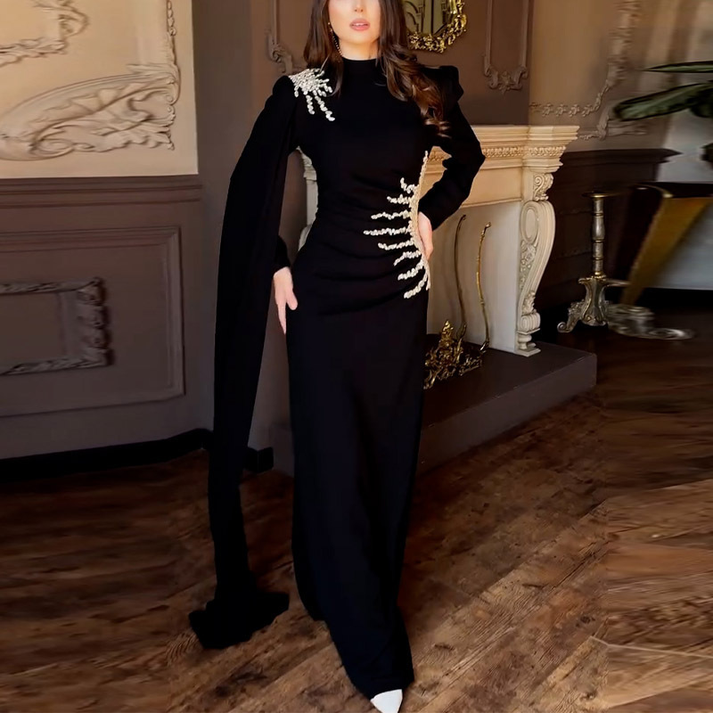 Cross-border Amazon 2025 European and American High-end Slim-fit Slim Beaded Design European and American Evening Dress dress Women