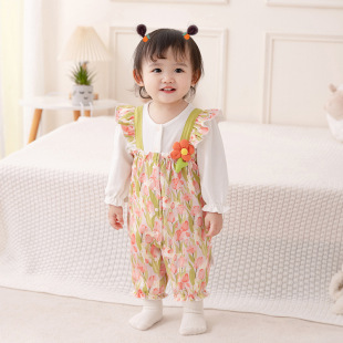 Baby spring jumpsuit 2025 new female baby western-style ha-coat newborn long sleeve spring and autumn 3250
