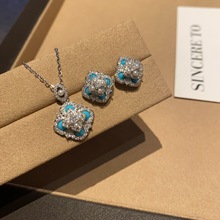 版型超正！仿绿松白贝母四叶草耳环新款百搭高级感锁骨链颈链配饰