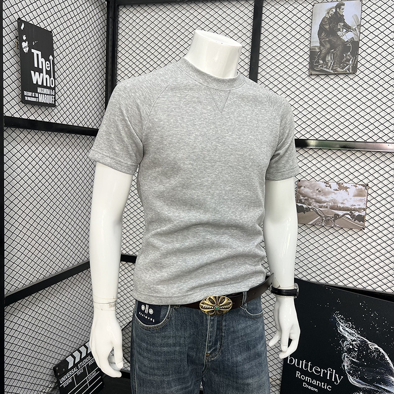 Men's Short Sleeve T-Shirt Round Neck Simple Solid Color Fashionable Versatile Trendy Handsome Spring Autumn Top_viptrois.com