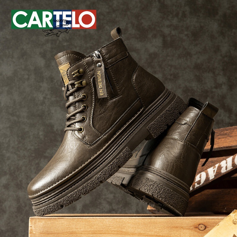 Cardile Crocodile High-Top Workwear Boots Men's Autumn Leather Boots Fashion Retro Height-Increasing Durable Men's Versatile Shoes