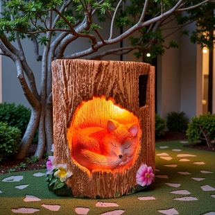 Cute Cartoon Sleeping Little Fox Creative Animal Shape Tree Stump Flower Pot Outdoor Garden Courtyard Decoration Ornaments