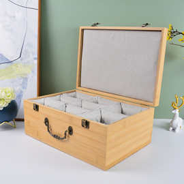 木盒子中式茶具套盒景德镇瓷器包装盒竹木多格翻盖木盒茶具木盒