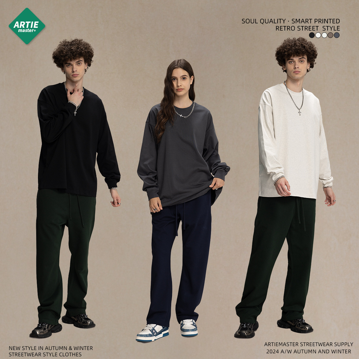 2023 Otoño e Invierno Nueva Camiseta de manga larga para hombres Heavy G de gran tamaño de marca de moda cuello redondo camisa de manga larga para hombres