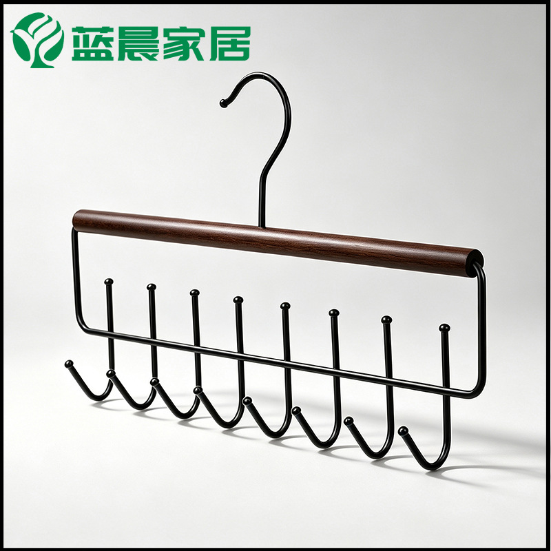 Solid wood tie rack, multifunctional scarf storage, wardrobe hook, belt and scarf organizer, suitable for dormitory and home use