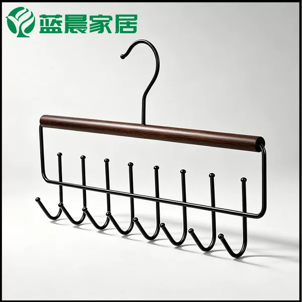 Solid wood tie rack, multifunctional scarf storage, wardrobe hook, belt and scarf organizer, suitable for dormitory and home use