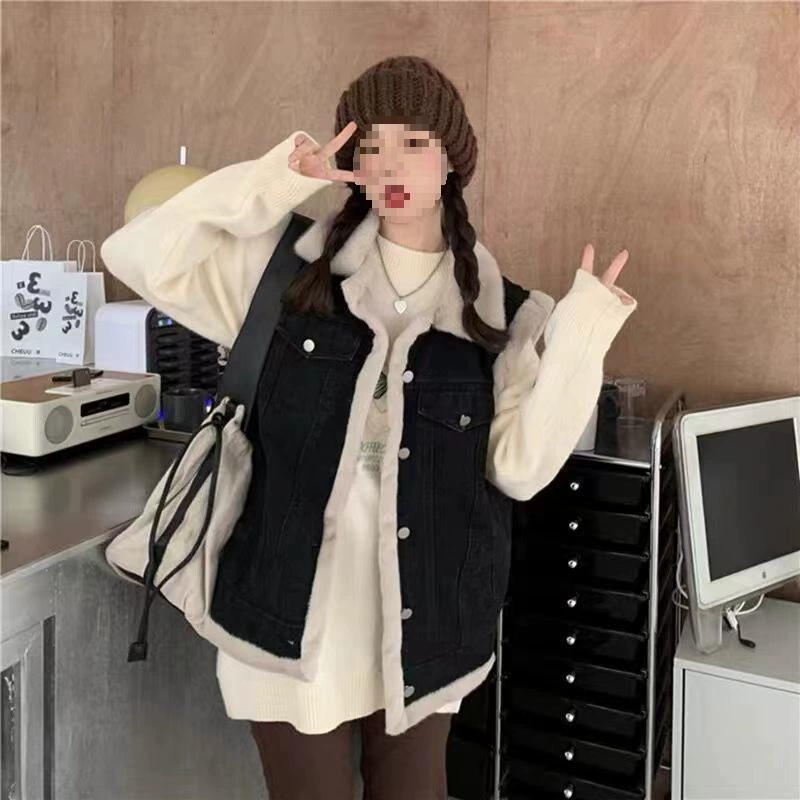Джинсовый теплый жилет для детей с подкладкой faux shearling, светло-голубой или черный, утепленная флисом, размеры S-2XL