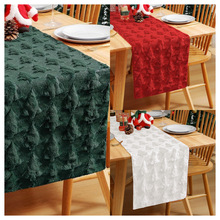 跨境毛绒刺绣立体红色圣诞树节日桌旗出口床尾旗圣诞节桌面装饰布