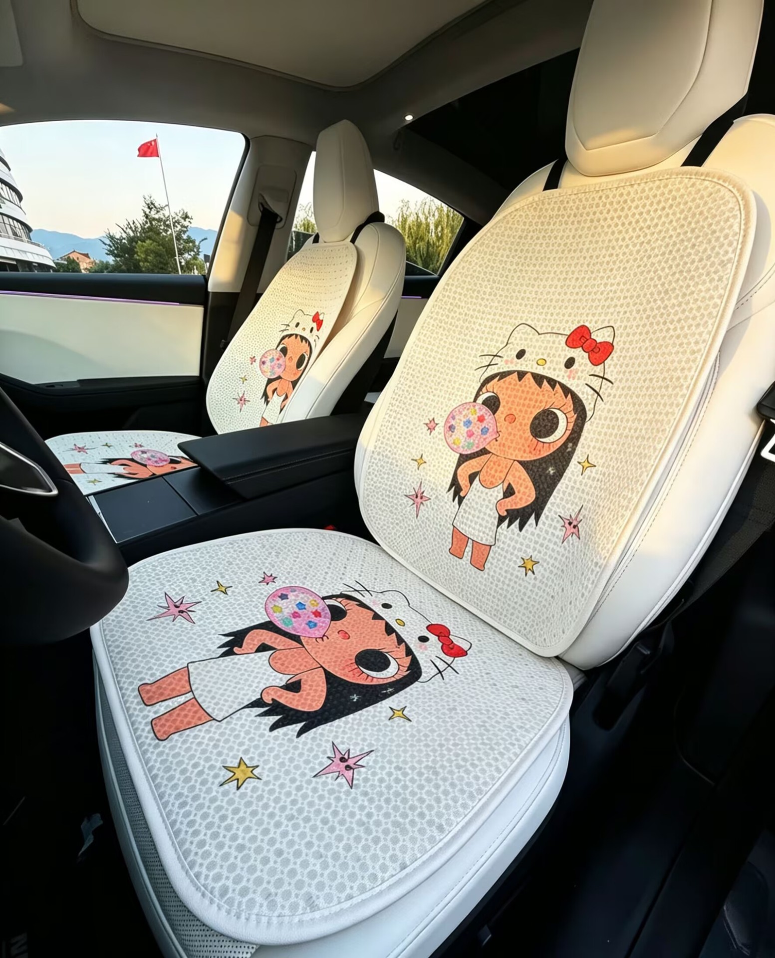 26-Year-Old New Model Cartoon Q-Style Beautiful Girl Breathable Fabric Car Seat Cushion Four-Season Multi-Piece Set Independent Stand Cross-Border Wholesale