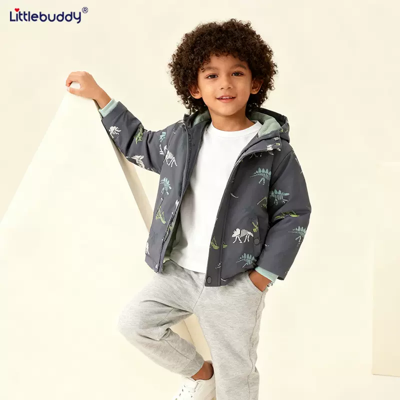 跨境帅气男童风衣外套秋冬新款欧美中小童加绒连帽拉链衫冬装上衣