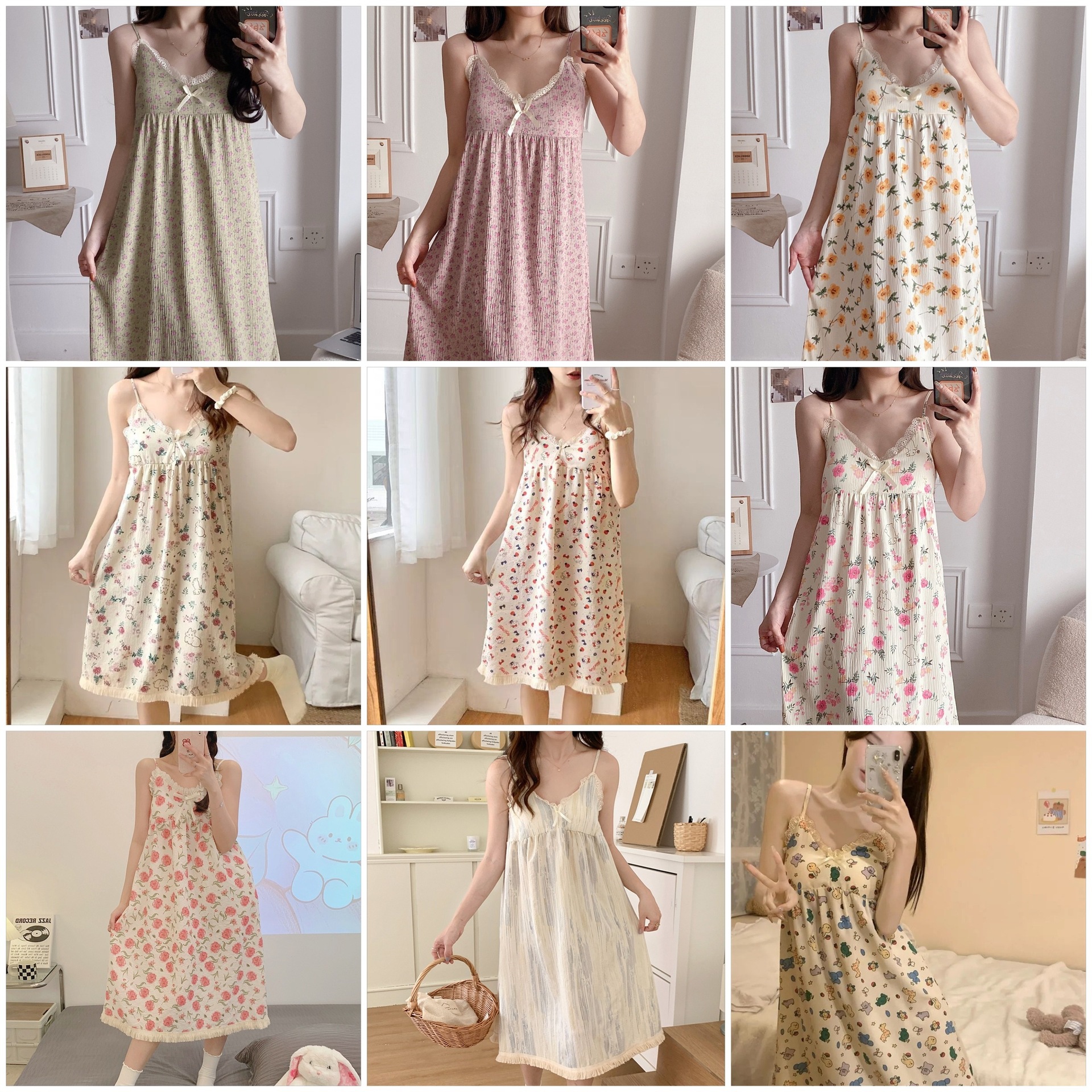 Pijamas con cojín de pecho, pijamas de mujer, falda suelta, estilo coreano, lindos dibujos animados, ropa para el hogar, pijamas transfronterizos.